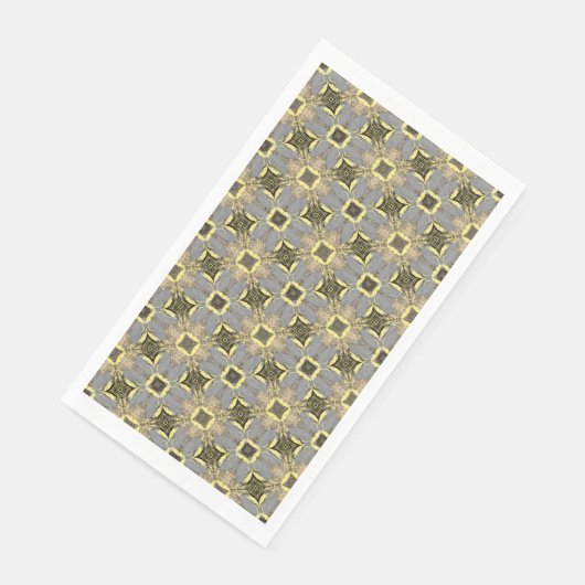 Serviette En Papier Motif Fleurs Jaunes, Gris et Noires (Coin)