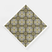 Serviette En Papier Motif Fleurs Jaunes, Gris et Noires (Coin)