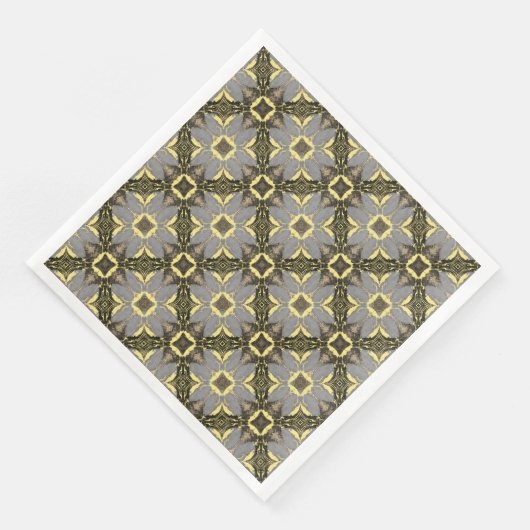 Serviette En Papier Motif Fleurs Jaunes, Gris et Noires (Coin)
