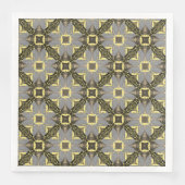 Serviette En Papier Motif Fleurs Jaunes, Gris et Noires (Devant)