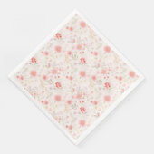Serviette En Papier Motif Fleurs Rose Pâle Rouge Blanc (Coin)