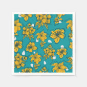 Serviette En Papier Motif Fleurs Turquoises jaunes (Devant)
