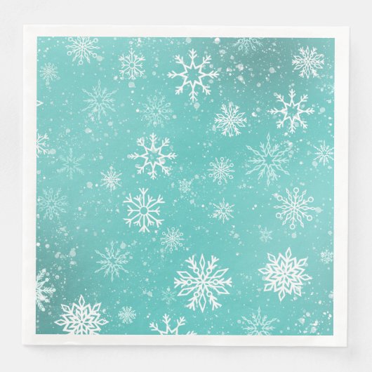 Serviette En Papier Motif Flocons de Neige Bleu Turquoise Doux Gel Hiv (Devant)