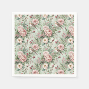 Serviette En Papier Motif floral anglais vintage de jardin avec oiseau