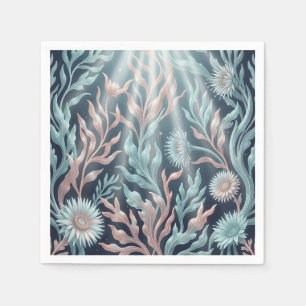 Serviette En Papier Motif floral aquatique de corail sarcelle éthéré