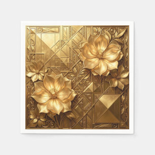 Serviette En Papier Motif floral Art Déco doré luxueux en relief