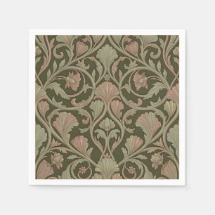 Serviette En Papier Motif Floral Art Nouveau Vert Foncé Rose Vintage