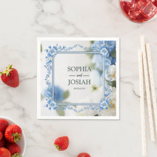 Serviette En Papier Motif floral baroque bleu royal et blanc de luxe