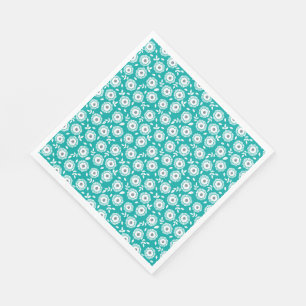 Serviette En Papier Motif floral blanc sur fond turquoise