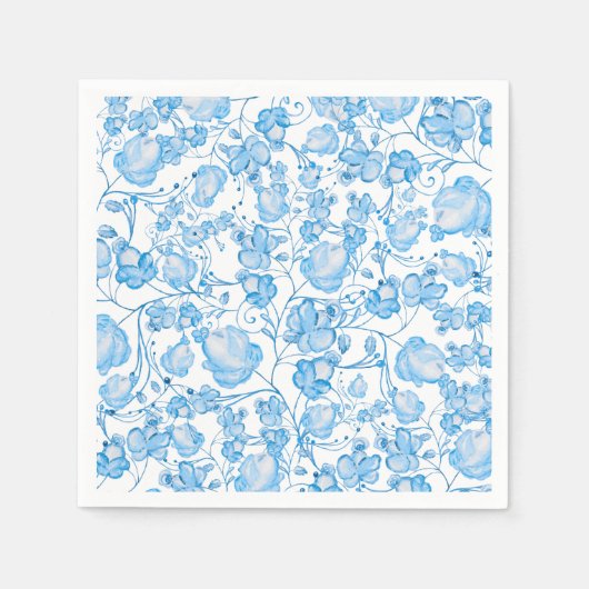 Serviette En Papier Motif floral bleu clair moderne aquarelle (Devant)