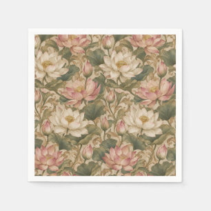 Serviette En Papier Motif floral botanique vintage lotus d'eau