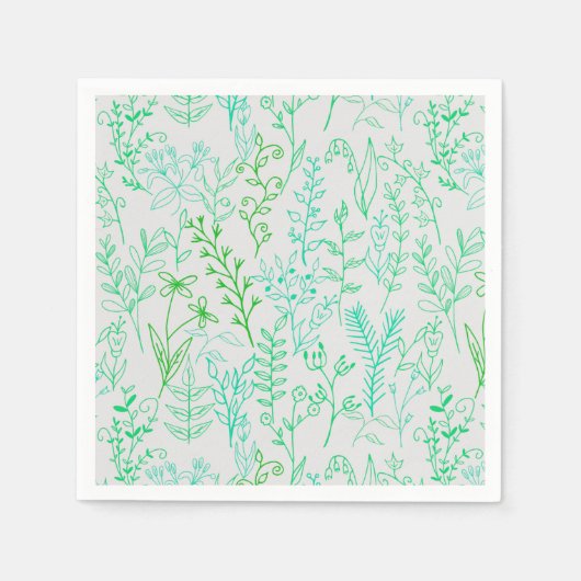 Serviette En Papier Motif floral classique teinte verte A02.b Off blan (Devant)
