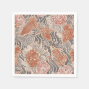 Serviette En Papier Motif floral de chinoiserie Coral Koi
