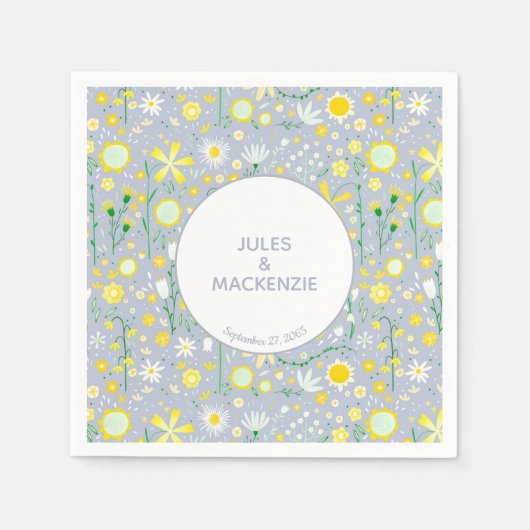 Serviette En Papier Motif floral de fleurs sauvages bleu botanique (Devant)