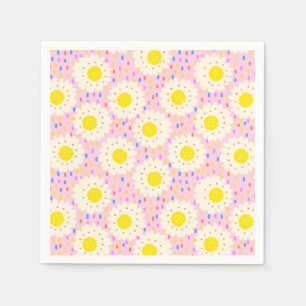 Serviette En Papier Motif floral de marguerite rose rétro des années 7
