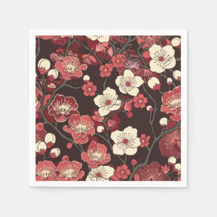 Serviette En Papier Motif floral de sakura burgundy foncé corail fleur