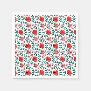 Serviette En Papier Motif floral dessiné à la main coloré.