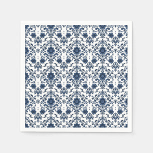 Serviette En Papier Motif floral élégant damassé victorien bleu marine