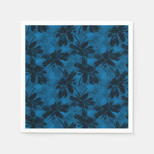 Serviette En Papier Motif floral gris et bleu.