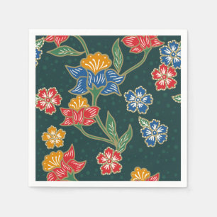 Serviette En Papier Motif floral indonésien vert-foncé de batik de