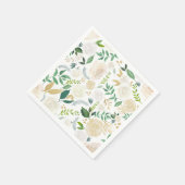 Serviette En Papier Motif floral ivoire mat avec verdure blanc (Coin)