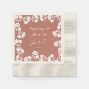 Serviette En Papier Motif Floral Moderne Mariage Neutre