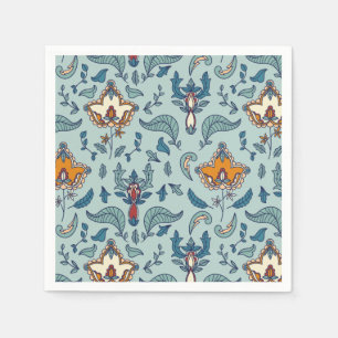Serviette En Papier Motif floral orné sur fond bleu pâle