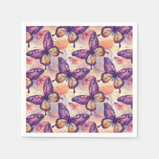 Serviette En Papier Motif floral papillon botanique élégant violet