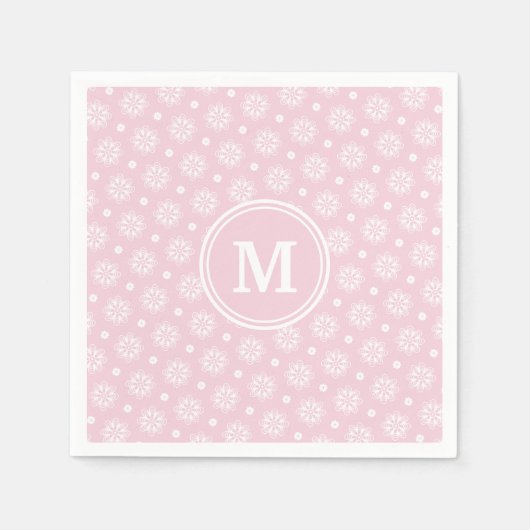Serviette En Papier Motif Floral Rose Et Blanc (Devant)