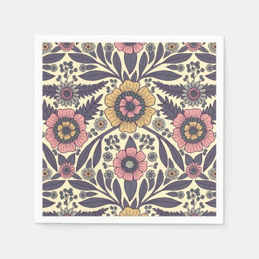 Serviette En Papier Motif Floral rose et bleu sans joint (Devant)