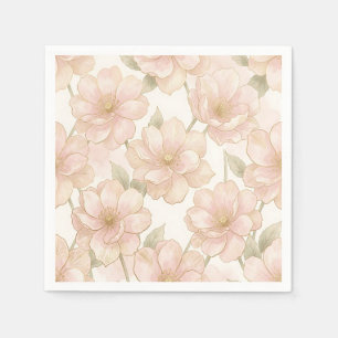 Serviette En Papier Motif floral rose poudré or