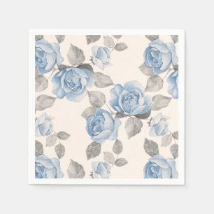 Serviette En Papier Motif floral. Roses bleus vintages