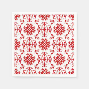 Serviette En Papier Motif floral rouge et blanc de style de damassé