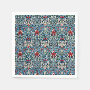 Serviette En Papier Motif floral sur fond bleu de feuilles vertes