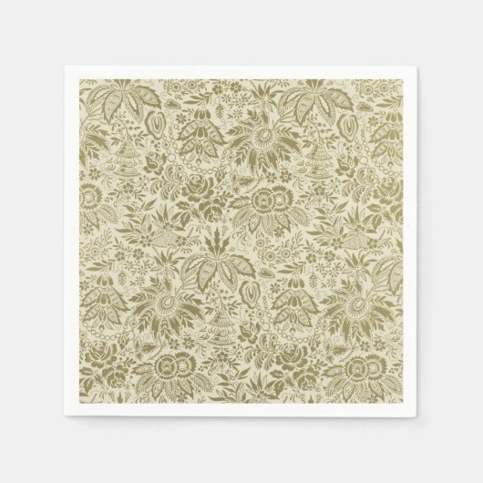Serviette En Papier Motif Floral Vert Sage Antique Damas (Devant)