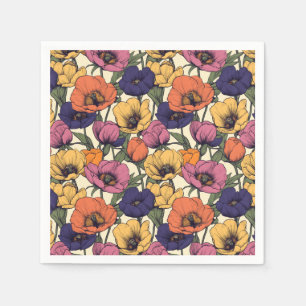 Serviette En Papier Motif floral vibrant avec des pavots colorés