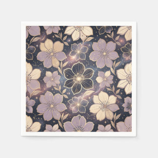 Serviette En Papier Motif floral violet or céleste Galaxie Étoiles
