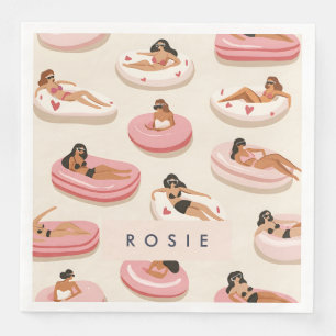 Serviette En Papier Motif flottant de piscine d'été personnalisé Monog