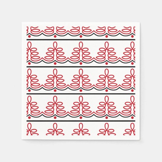 Serviette En Papier Motif folklorique roumain en rouge et noir (Devant)
