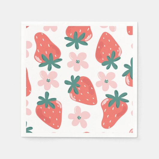 Serviette En Papier Motif fraise et fleur (Devant)
