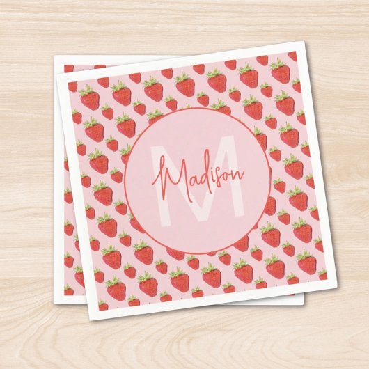 Serviette En Papier Motif Fraise Monogramme