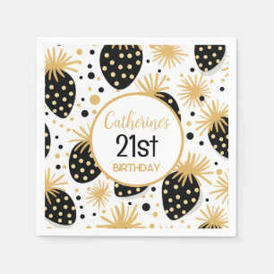 Serviette En Papier Motif fraise noir et or
