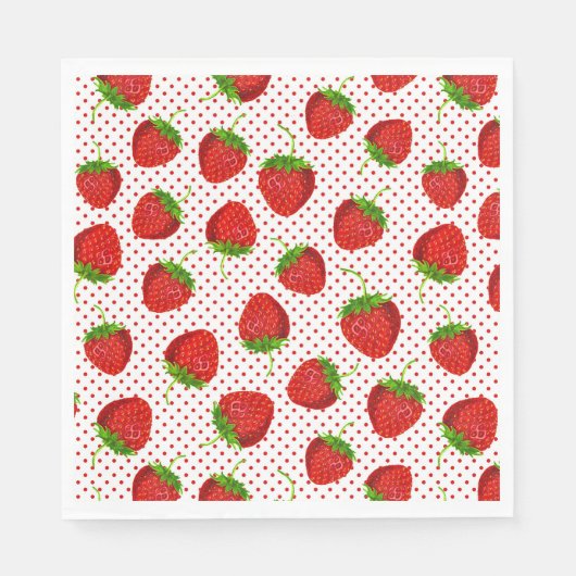 Serviette En Papier Motif Fraise Rouge Mûre et Points (Devant)