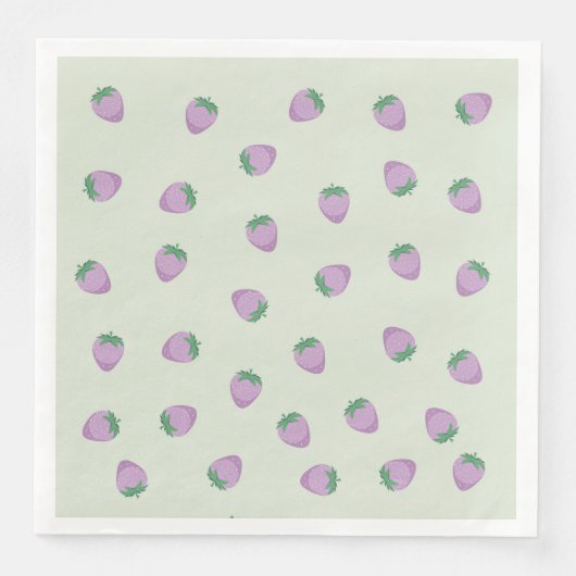 Serviette En Papier Motif Fraise Violette sur Fond Vert (Devant)