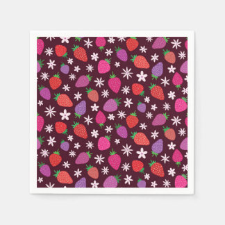 Serviette En Papier Motif fraises et fleurs blanches
