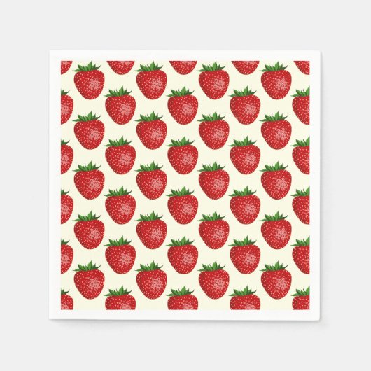 Serviette En Papier Motif fraises, fraises rouges, fruits, feuilles (Devant)