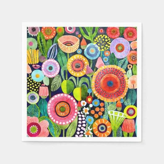 Serviette En Papier Motif Funky Watercolor Flowers (Devant)