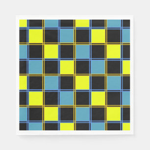 Serviette En Papier Motif géométrique à damiers bleu jaune
