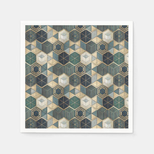 Serviette En Papier Motif géométrique abstrait sarcelle et or moderne