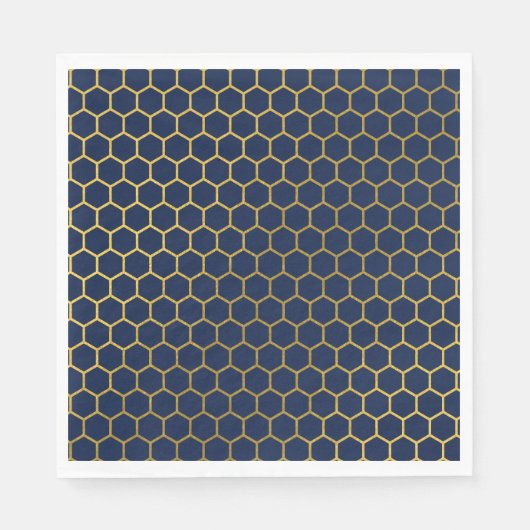 Serviette En Papier Motif géométrique marine bleu et or Hexagon (Devant)